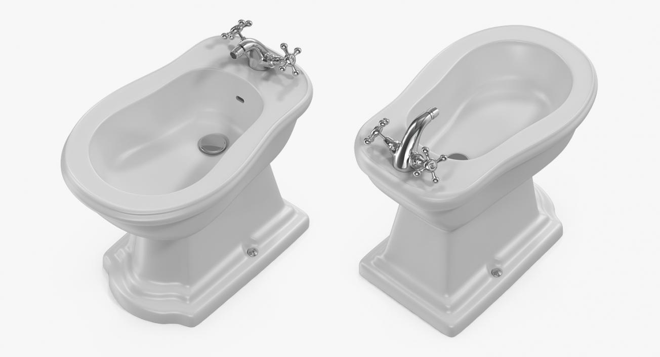 Old Style High Level Toilet and Bidet 3D