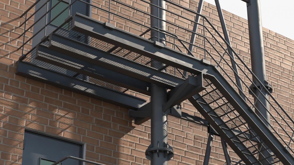 Fire Escape Black with Brick Wall of House 2 3D model