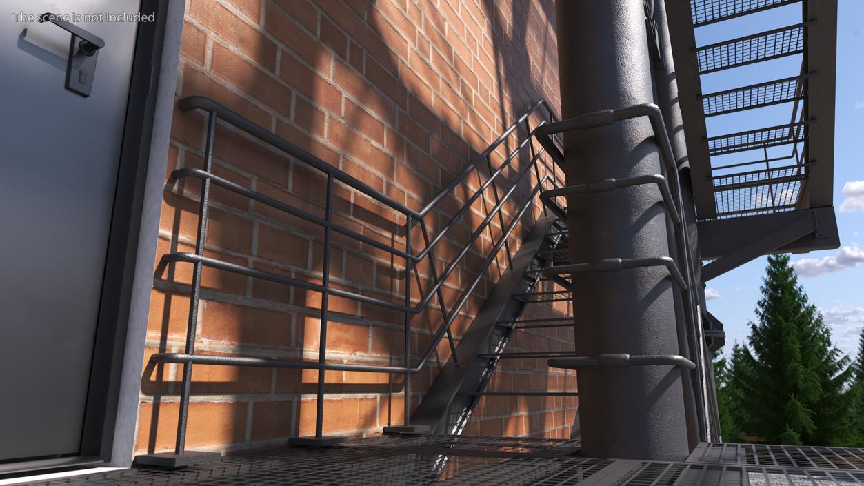 Fire Escape Black with Brick Wall of House 2 3D model