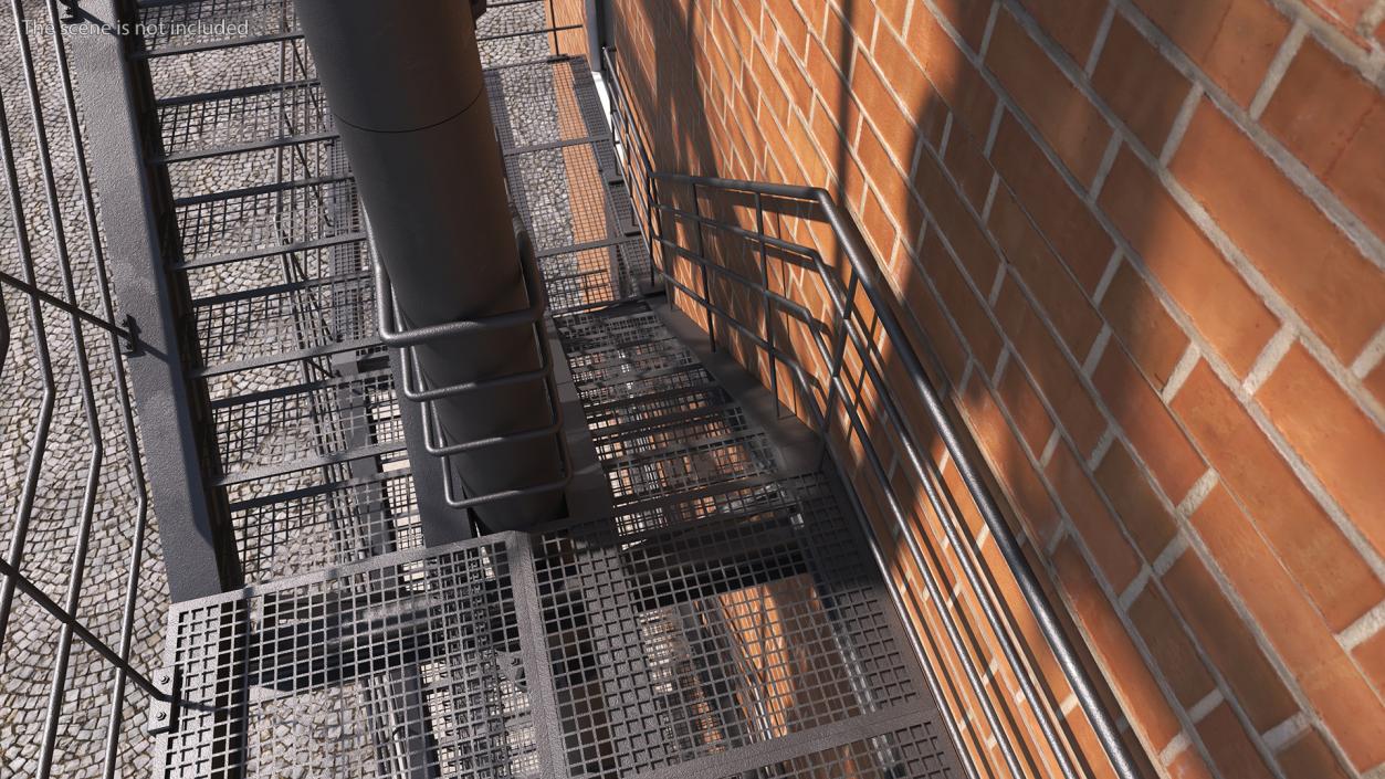 Fire Escape Black with Brick Wall of House 2 3D model