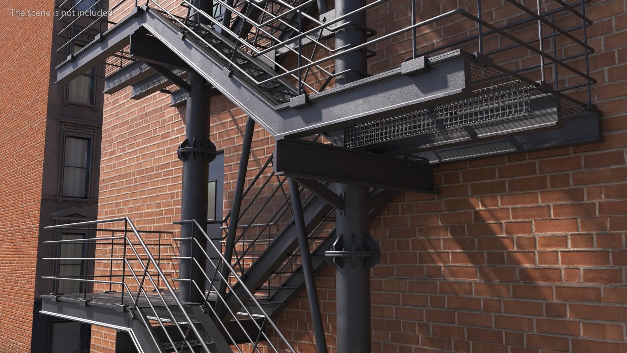 Fire Escape Black with Brick Wall of House 2 3D model