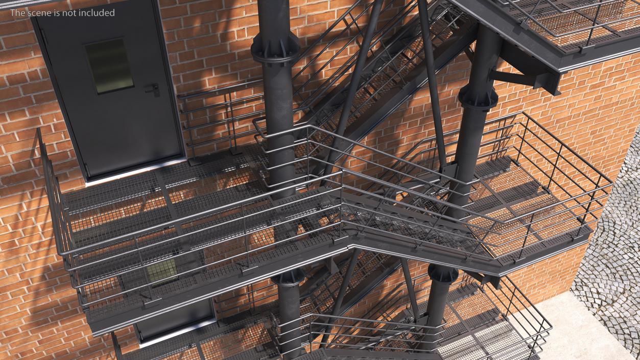 Fire Escape Black with Brick Wall of House 2 3D model