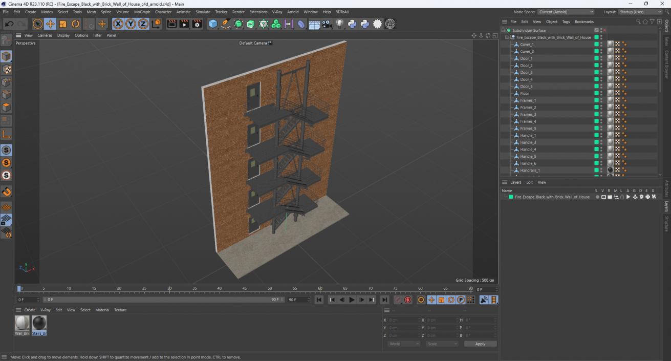 Fire Escape Black with Brick Wall of House 2 3D model