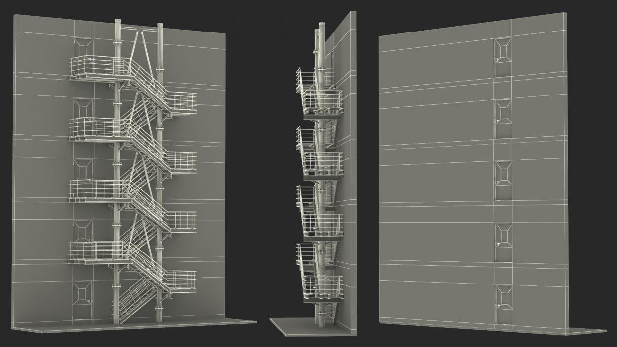 Fire Escape Black with Brick Wall of House 2 3D model