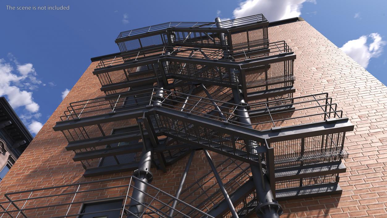 Fire Escape Black with Brick Wall of House 2 3D model