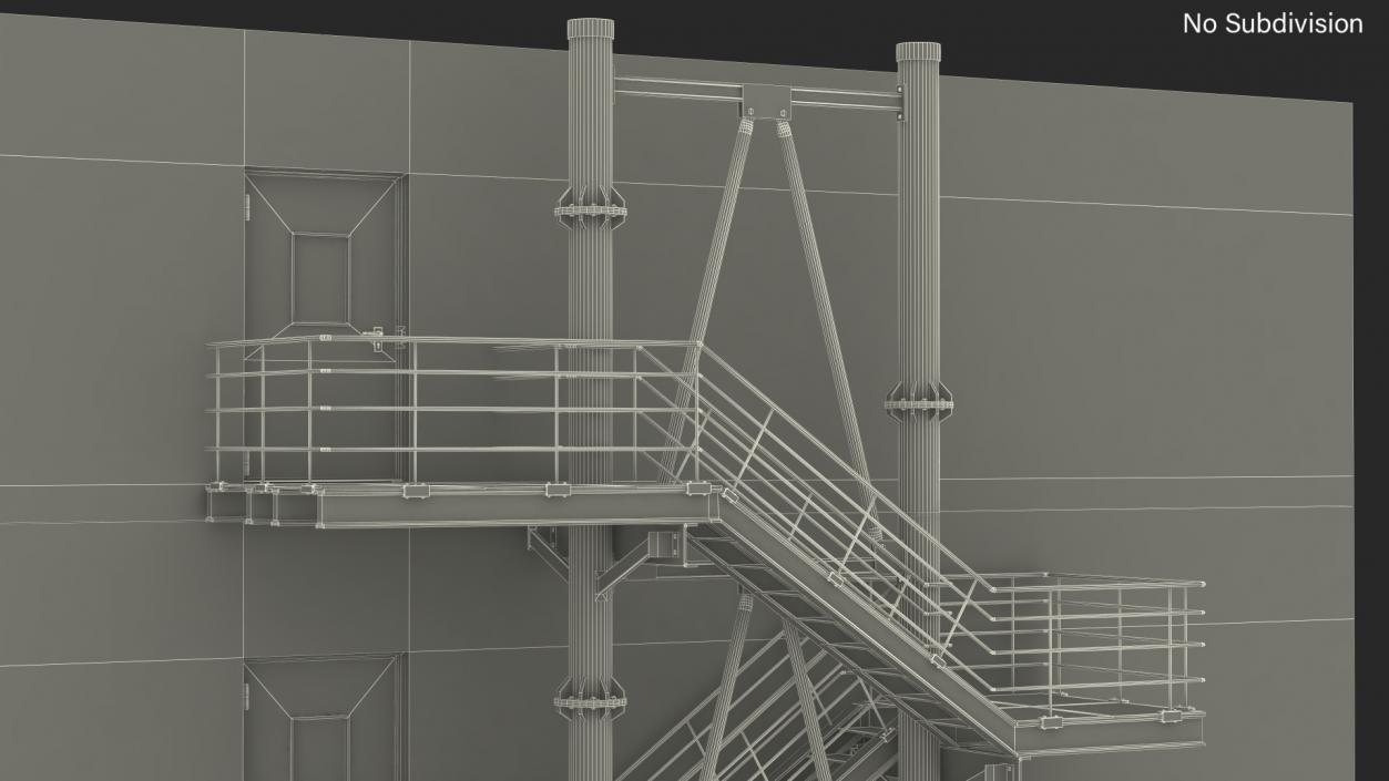 Fire Escape Black with Brick Wall of House 2 3D model