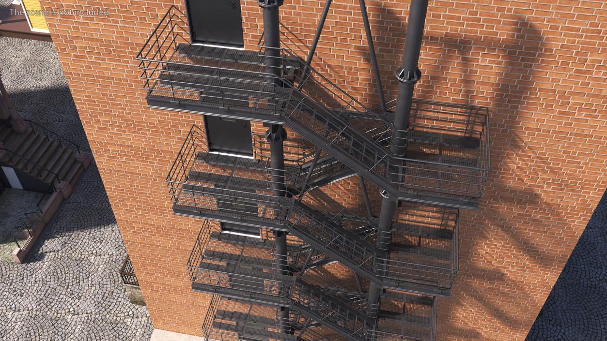 Fire Escape Black with Brick Wall of House 2 3D model