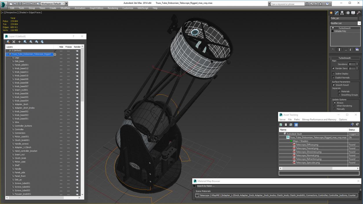 Truss Tube Dobsonian Telescope Rigged 3D