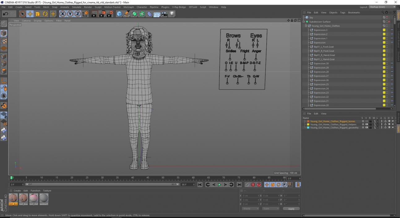 Young Girl Home Clothes Rigged for Cinema 4D 3D model
