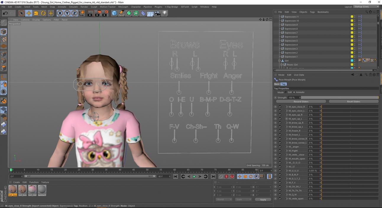 Young Girl Home Clothes Rigged for Cinema 4D 3D model