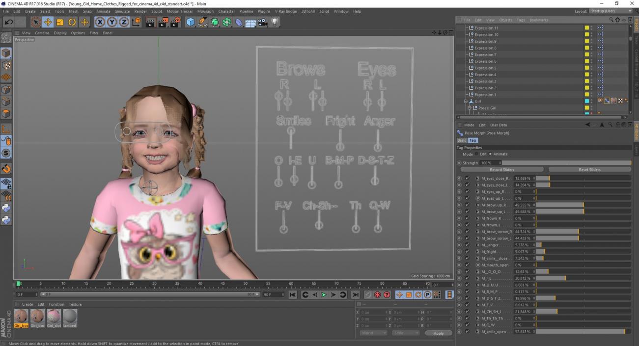 Young Girl Home Clothes Rigged for Cinema 4D 3D model