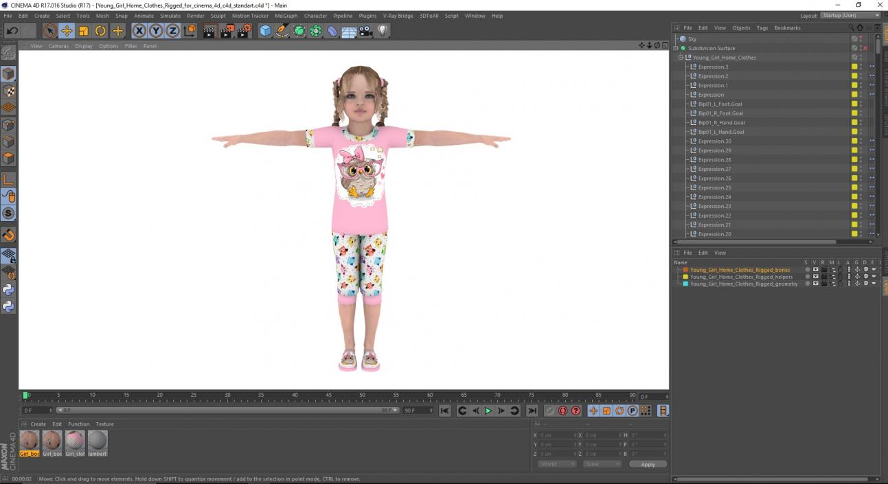 Young Girl Home Clothes Rigged for Cinema 4D 3D model