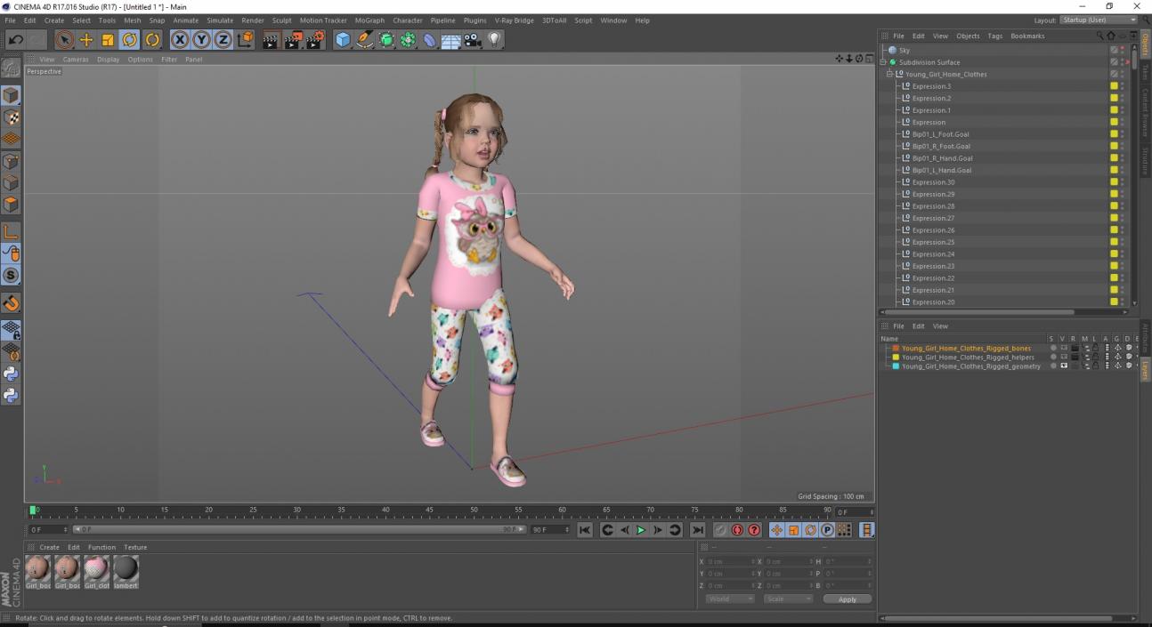 Young Girl Home Clothes Rigged for Cinema 4D 3D model