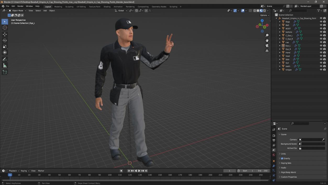 Baseball Umpire in Cap Showing Points 3D