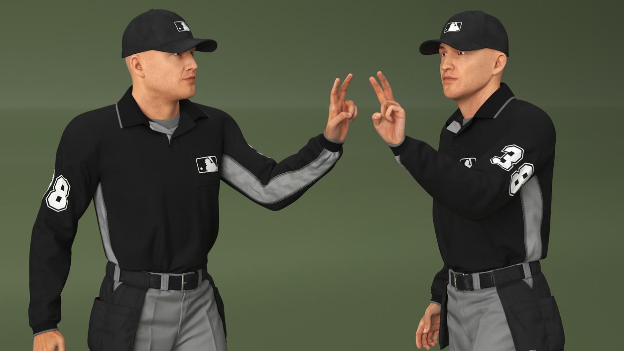 Baseball Umpire in Cap Showing Points 3D