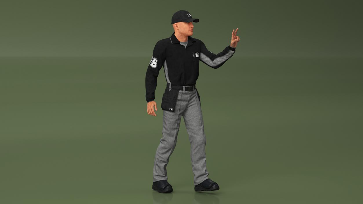 Baseball Umpire in Cap Showing Points 3D