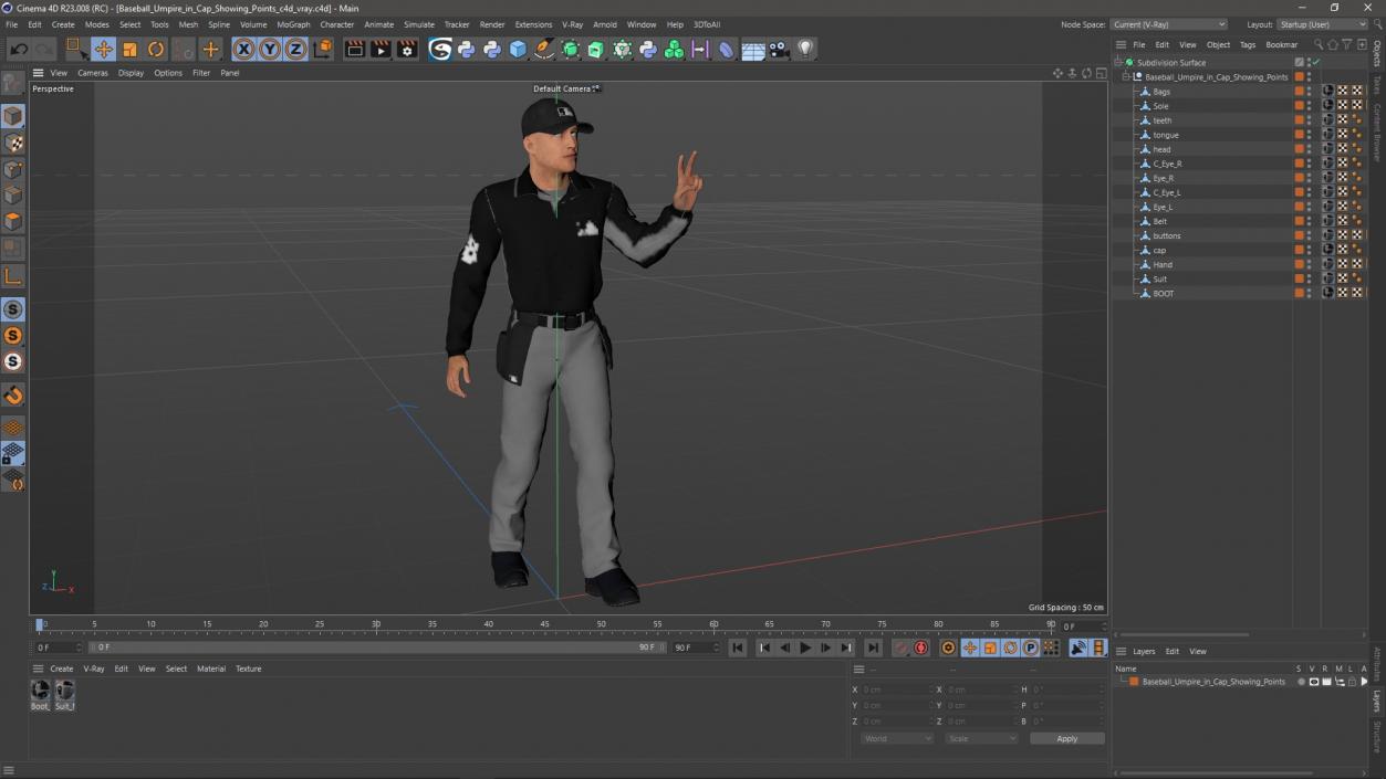 Baseball Umpire in Cap Showing Points 3D