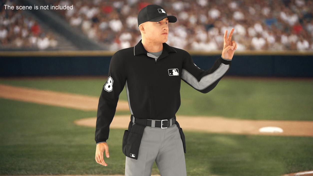 Baseball Umpire in Cap Showing Points 3D