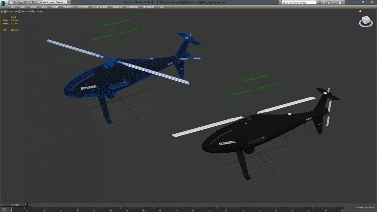 3D model Schiebel Camcopter S100 UAV Rotorcraft Black Rigged for Cinema 4D