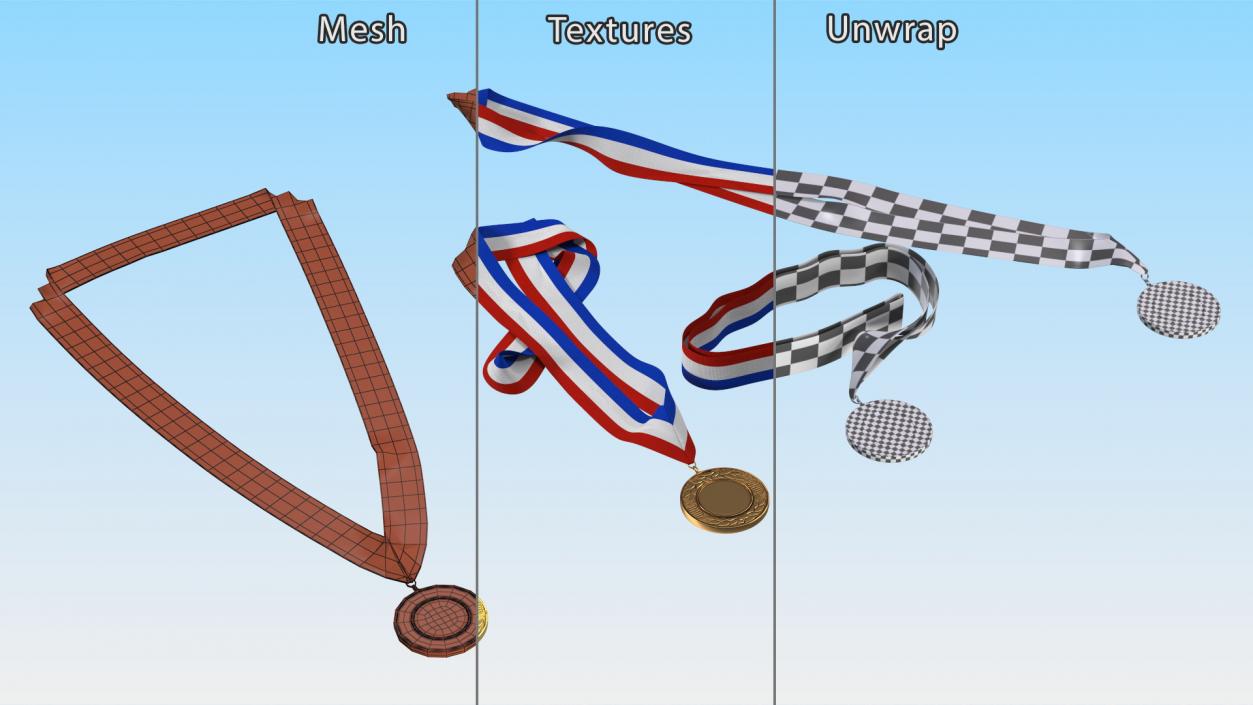 3D Award Medal Set with Ribbons model