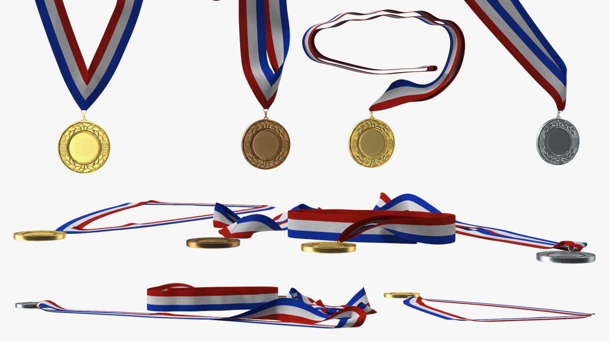 3D Award Medal Set with Ribbons model