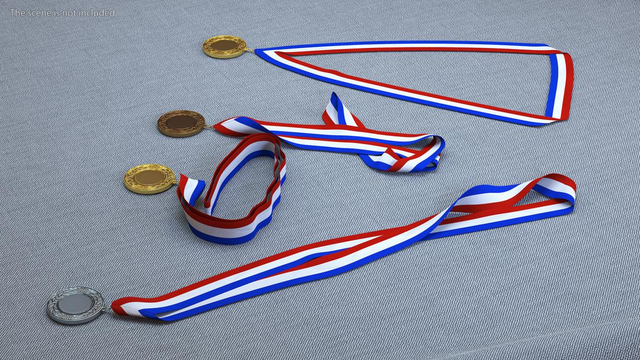 3D Award Medal Set with Ribbons model