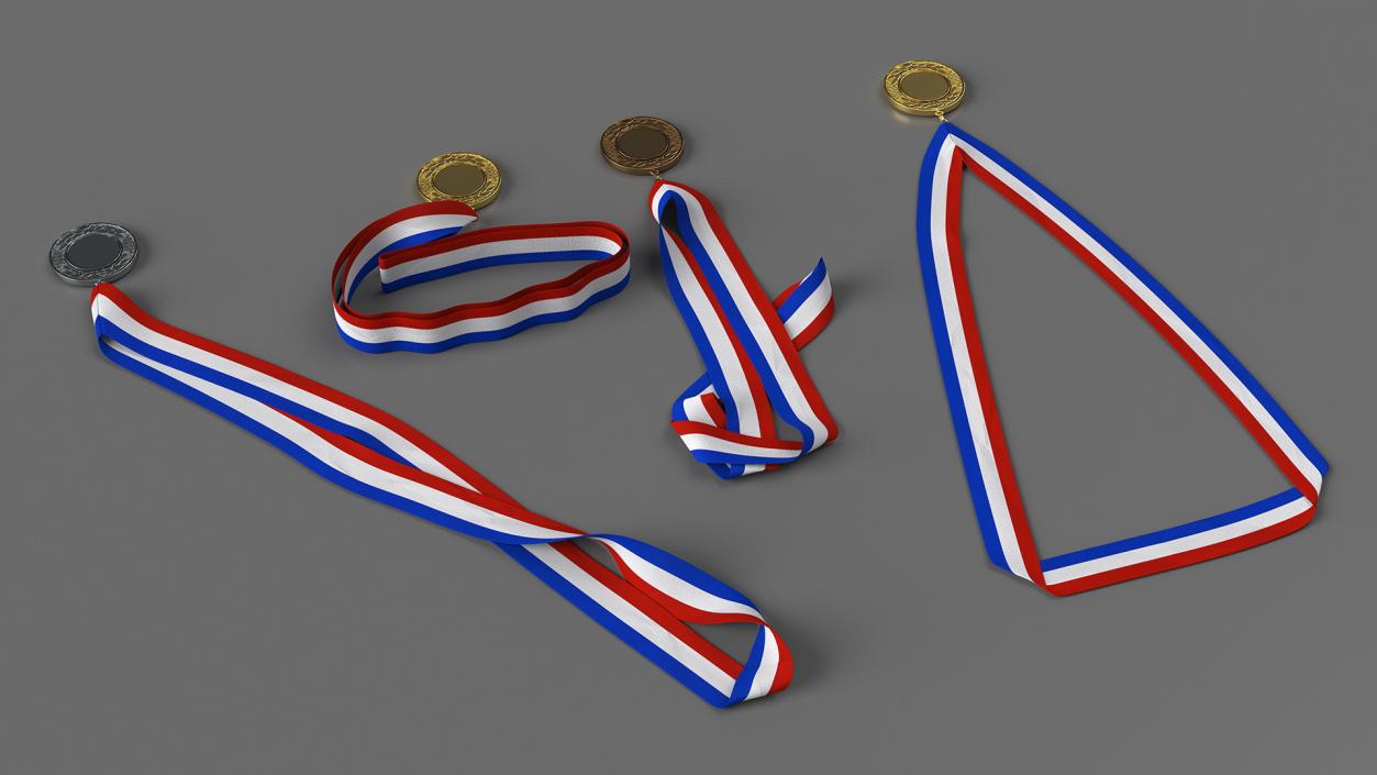 3D Award Medal Set with Ribbons model