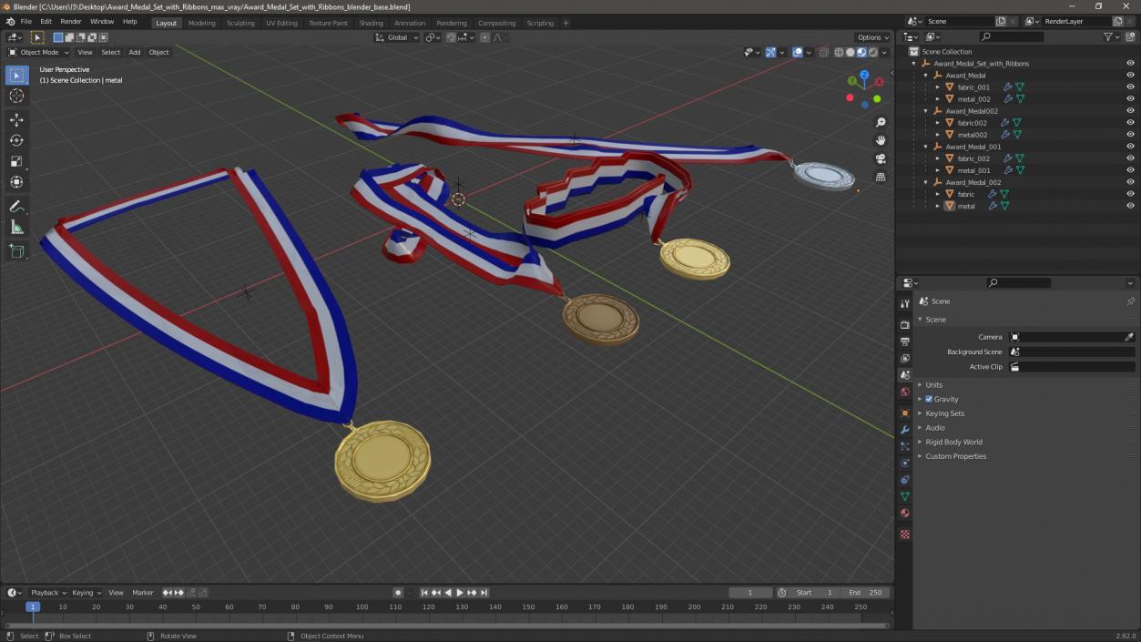 3D Award Medal Set with Ribbons model