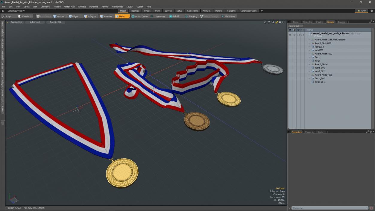 3D Award Medal Set with Ribbons model