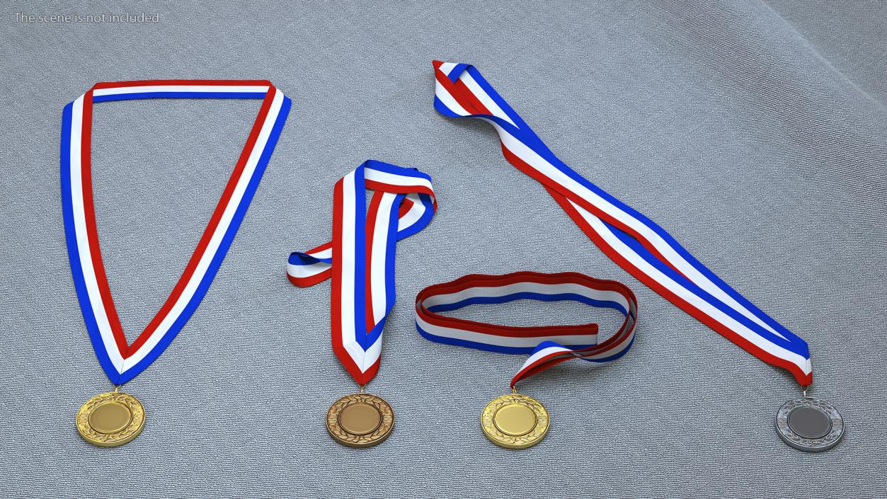 3D Award Medal Set with Ribbons model