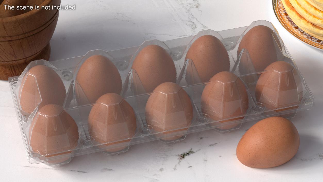 3D Pack of 10 Brown Eggs in Transparent Container