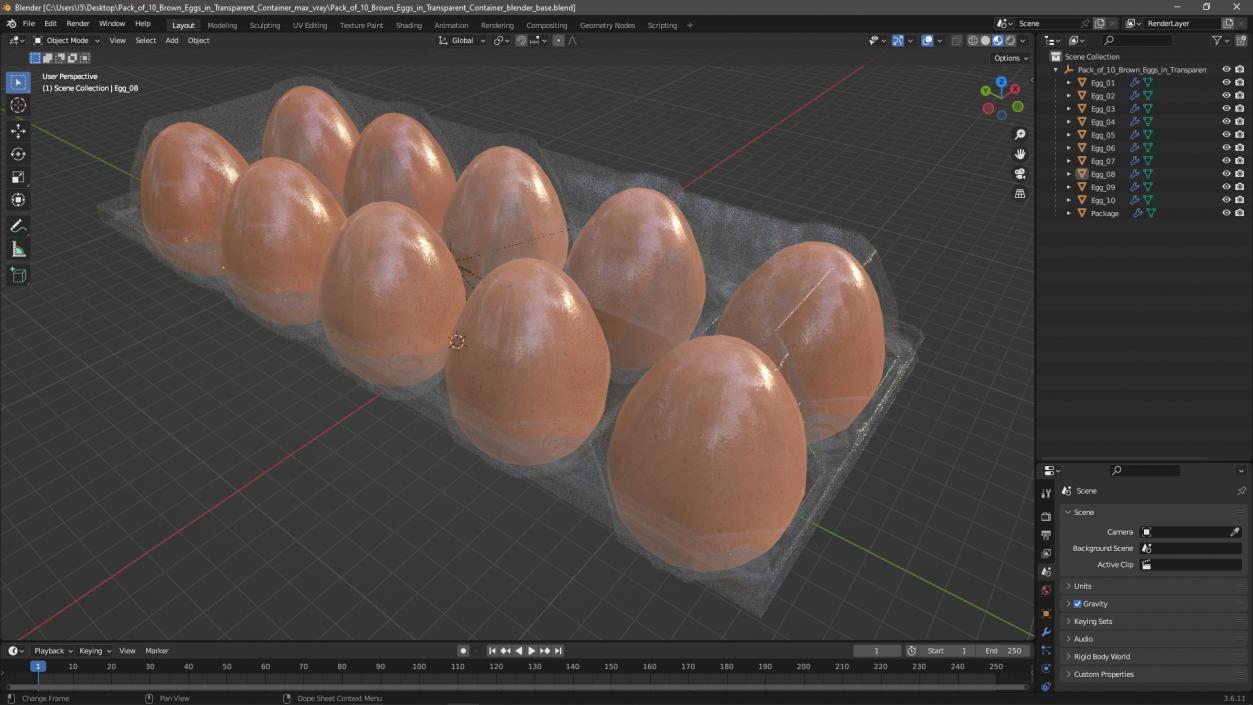 3D Pack of 10 Brown Eggs in Transparent Container