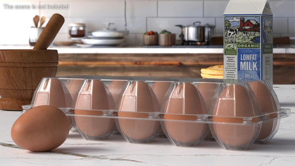 3D Pack of 10 Brown Eggs in Transparent Container