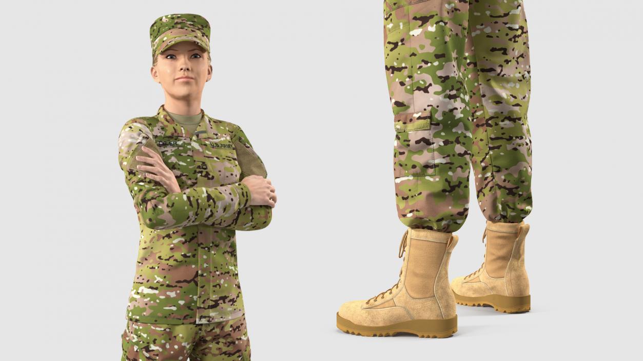 Female Soldier Military Camo Fur 3D