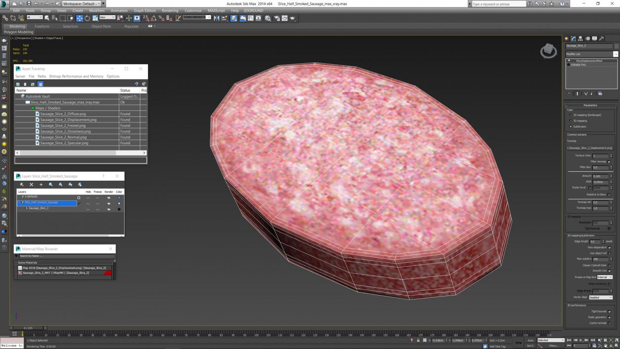 3D model Slice Half Smoked Sausage