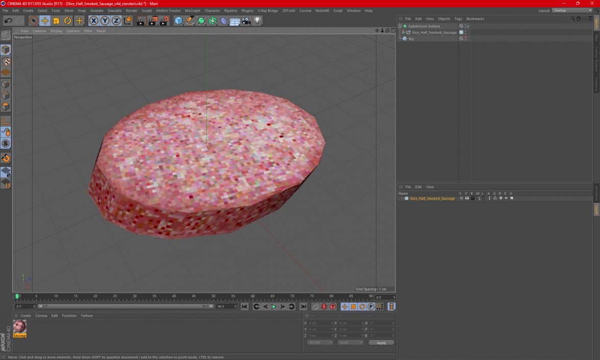 3D model Slice Half Smoked Sausage