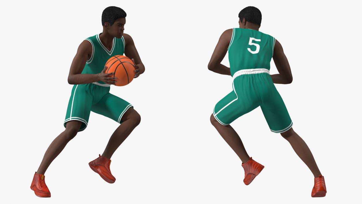 Dark Skin Teenager Basketball Player Playing Pose 3D model