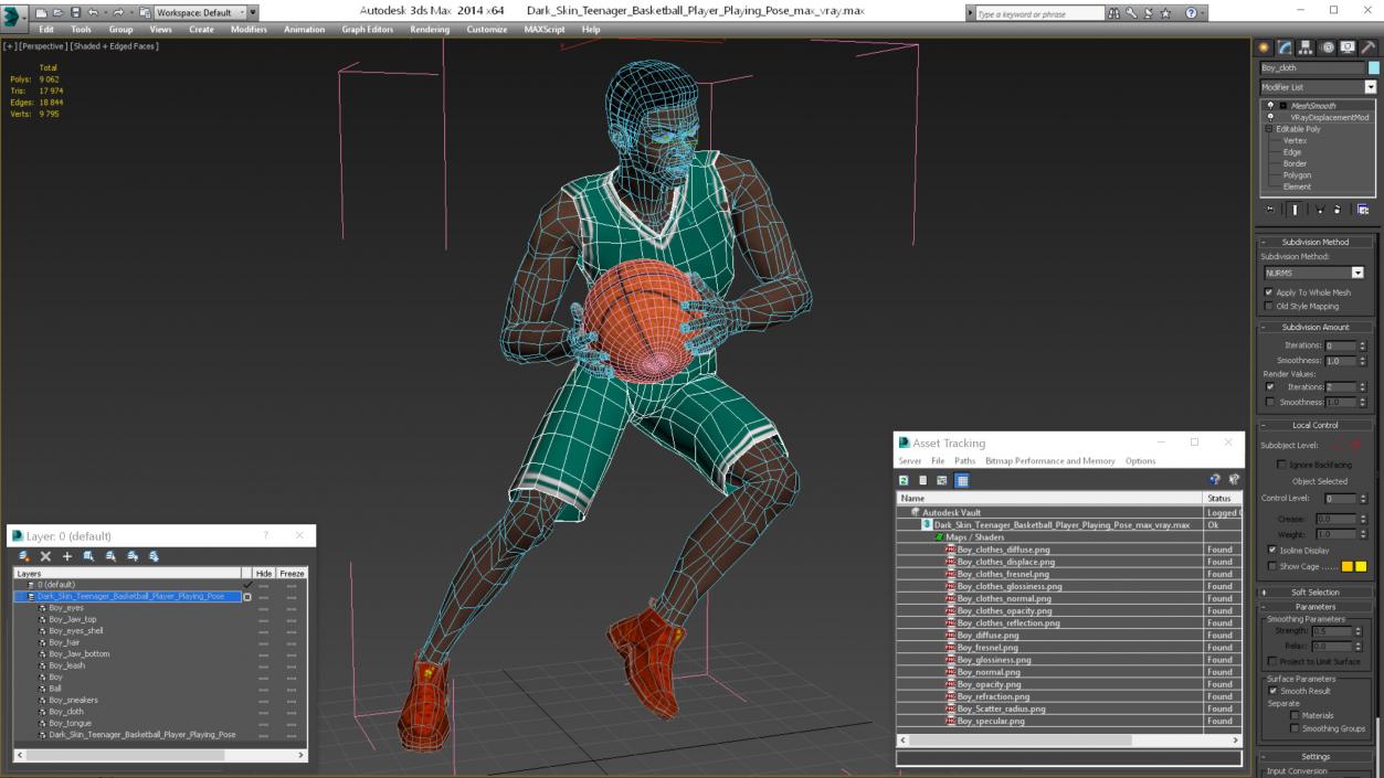 Dark Skin Teenager Basketball Player Playing Pose 3D model