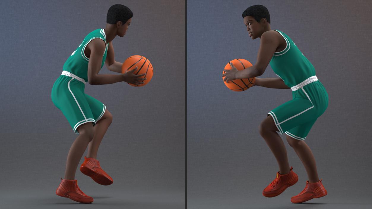 Dark Skin Teenager Basketball Player Playing Pose 3D model