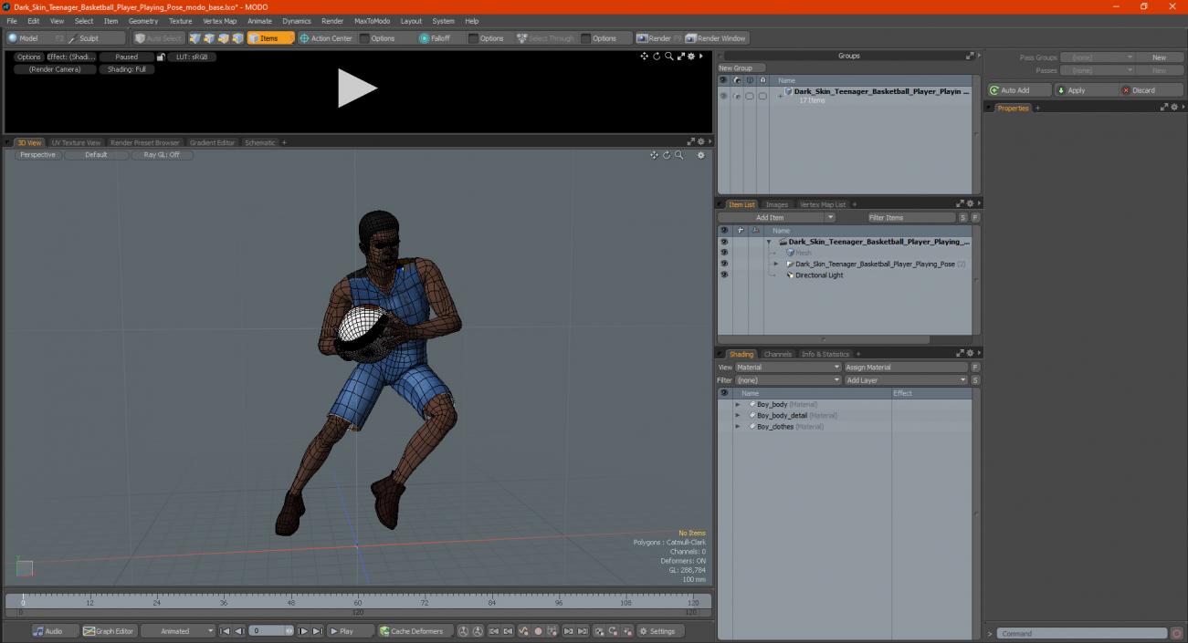 Dark Skin Teenager Basketball Player Playing Pose 3D model