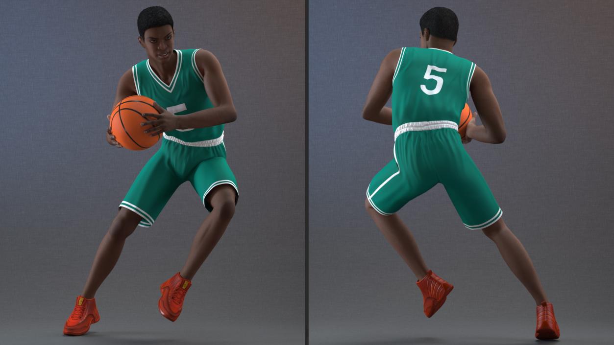 Dark Skin Teenager Basketball Player Playing Pose 3D model