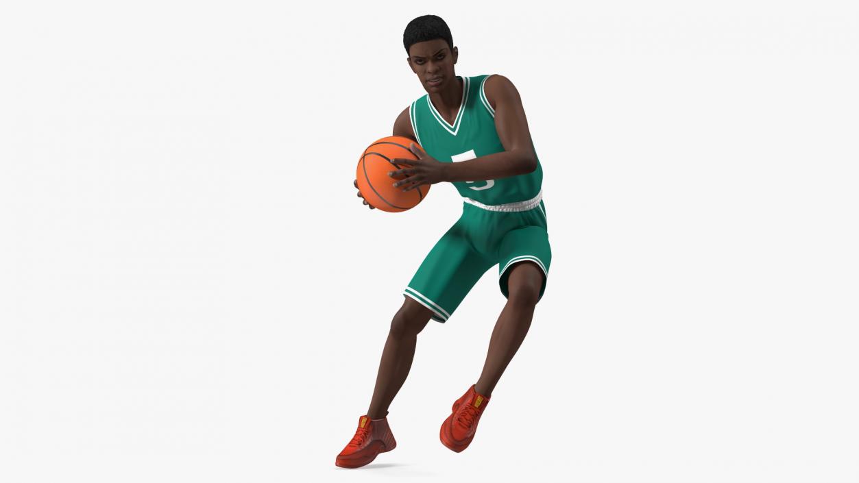 Dark Skin Teenager Basketball Player Playing Pose 3D model