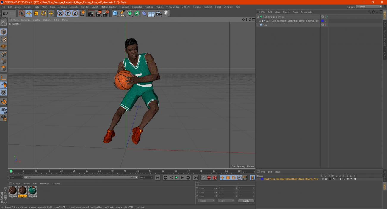 Dark Skin Teenager Basketball Player Playing Pose 3D model