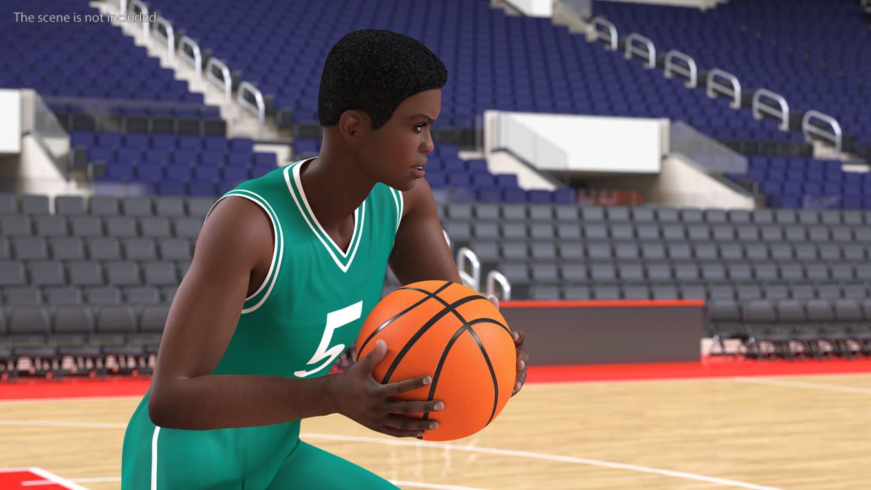 Dark Skin Teenager Basketball Player Playing Pose 3D model