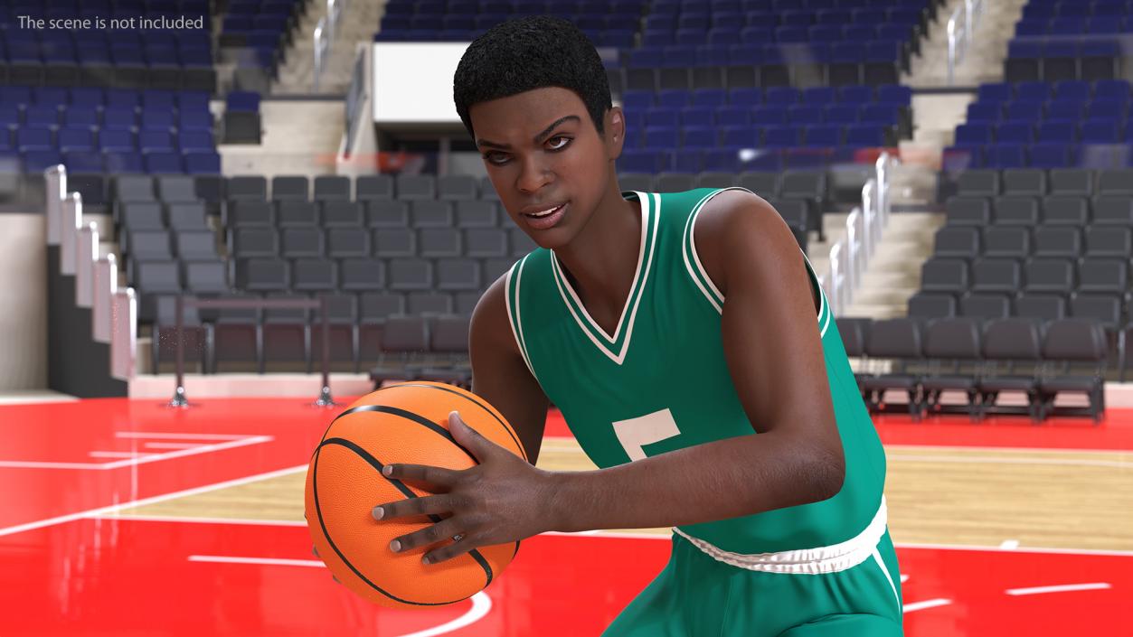 Dark Skin Teenager Basketball Player Playing Pose 3D model