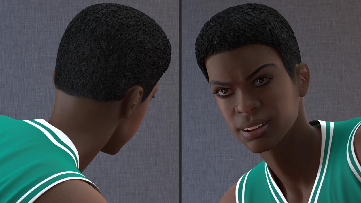 Dark Skin Teenager Basketball Player Playing Pose 3D model