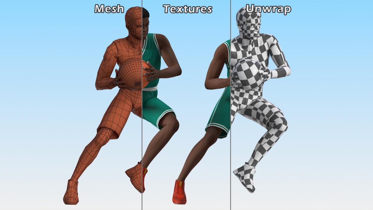 Dark Skin Teenager Basketball Player Playing Pose 3D model