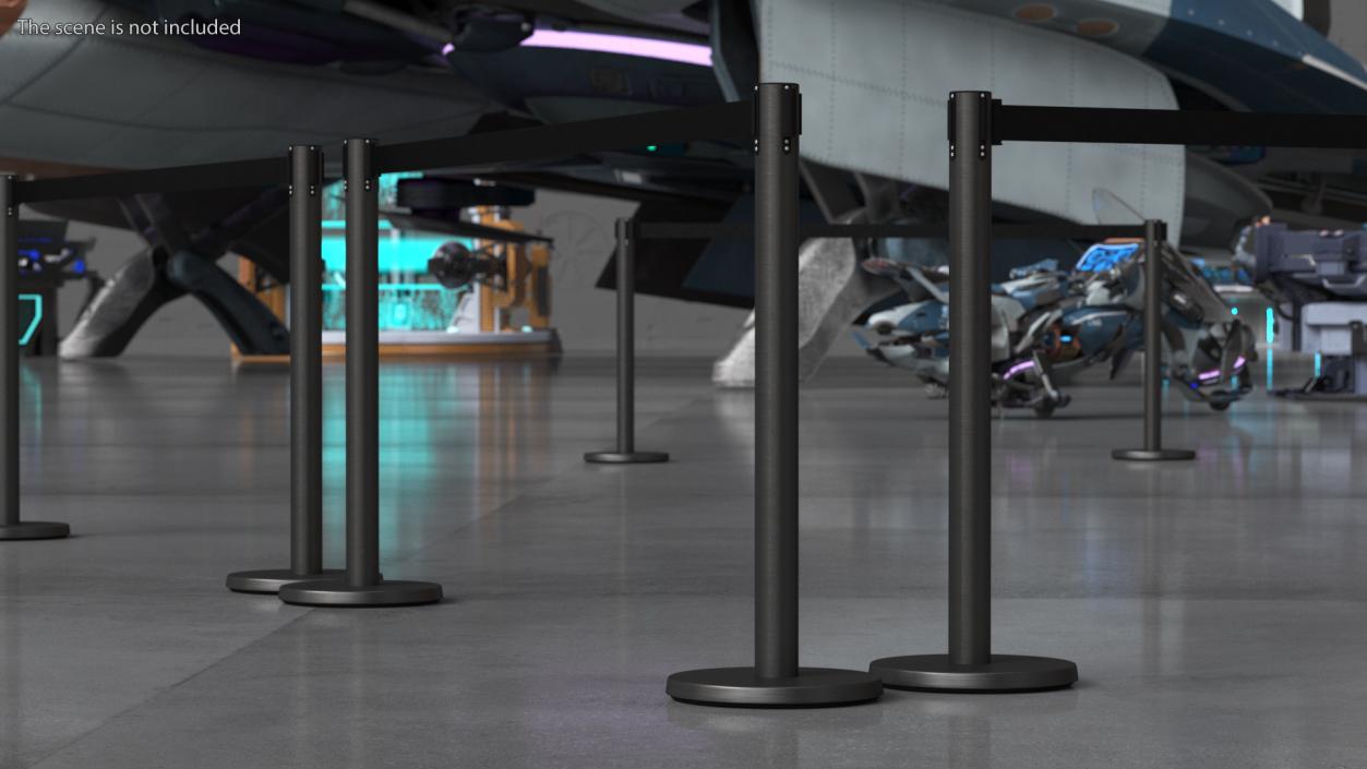 3D Black Stanchion with Black Retractable Belt model