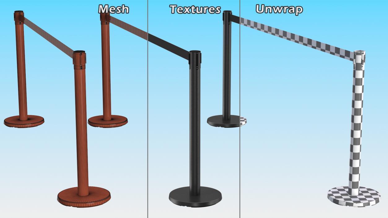 3D Black Stanchion with Black Retractable Belt model