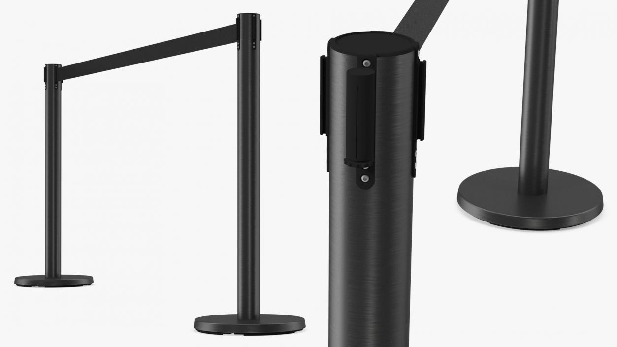 3D Black Stanchion with Black Retractable Belt model